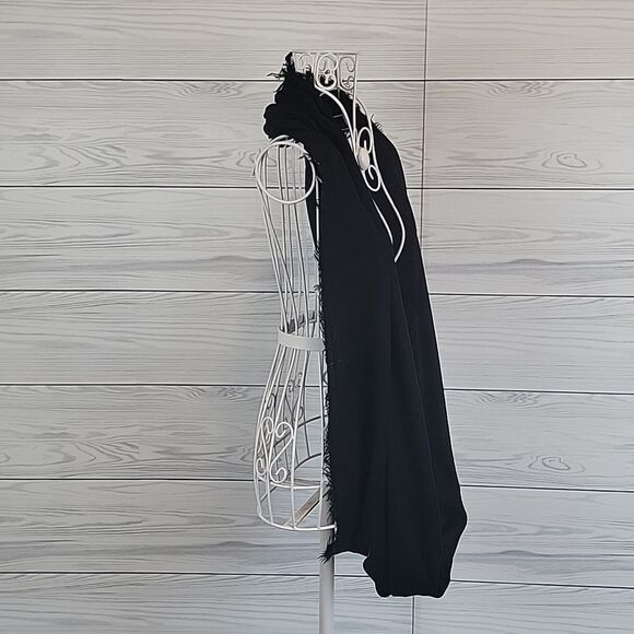 Unbranded black solid infinity scarf with rough edge trim One Size - Picture 4 of 6